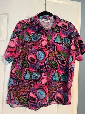 Gitano Bright Pink Multicolor Abstract Button-Up Blouse